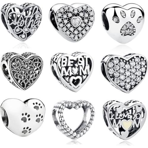 100% Authentic 925 Sterling Silver Heart Shape Charm Beads Fit Original Bracelet Gold Color DIY Original Silver Jewelry