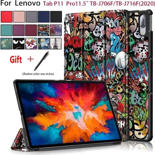 Stand Case for Lenovo 2020 Tab P11(TB-J606)Tab P11 Pro(TB-J706),Tri-Fold PU Leather Shockproof with Auto Sleep/Wake Cover+stylus