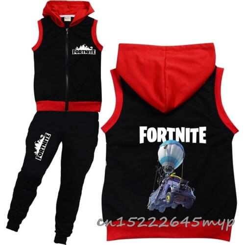 Fortnite Childrens Suit Sweater Hooded Vest Pants Trousers Long Sleeve Sweatpants Game Kids Baby Boys Girls