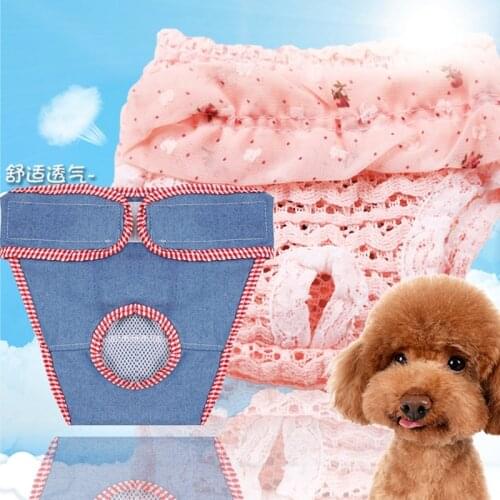 Denim Pet Physiological Pants Underwear Dog Clothes Chiffon Puppy Dog Cat Diaper Strap Briefs Female Dog Sanitary Panties Shorts