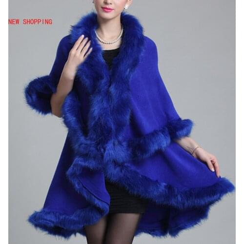 Elegant Poncho Winter Faux Fur Cape Coat Faux Fur Collar Poncho Female Cardigan Cloaks Woman Wool Shawl Double Layer Cardigans