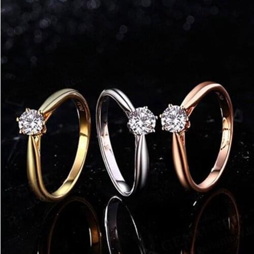 Elegant Classic Plated Finger Rings Jewelry Crystal Cubic Zircons 6 Claws Women Wedding Anillos