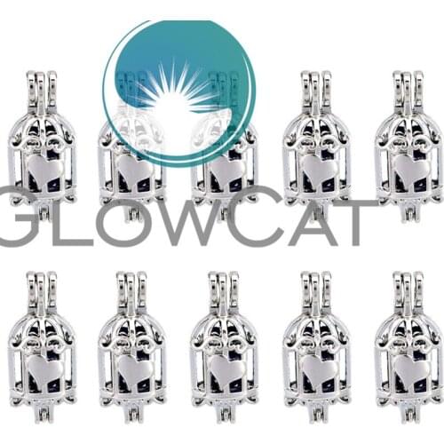 GLOWCAT 10x K669 Cute Birdcage Beads Cage Pendant Essential Oil Diffuser Pearl Cage Locket Pendant Jewelry Making Supplies