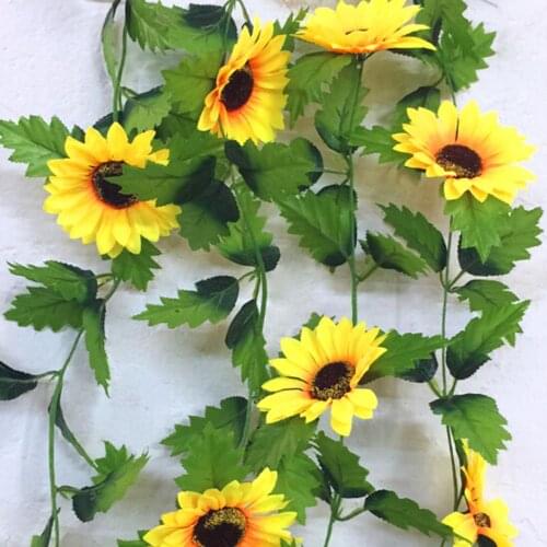230cm Fake Silk Sunflower Ivy Vine Artificial Flowers With Green Leaves Hanging Garland Garden Fences Home Wedding Decoration