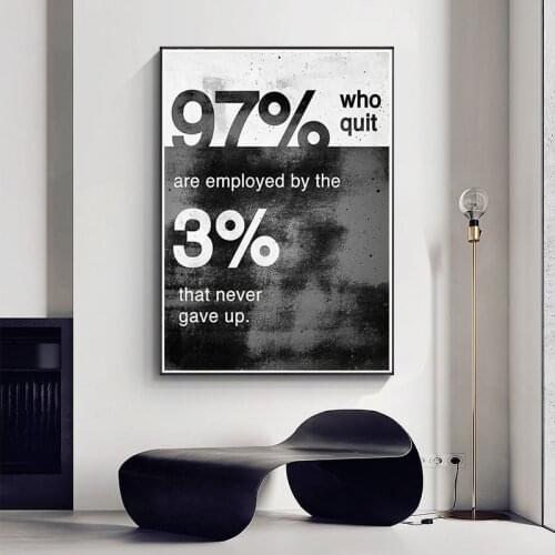 Modern Black and White Motivational Quotes Canvas Painting 97% and 3% Never Gave Up Poster and Prints for Living Room Home Decor