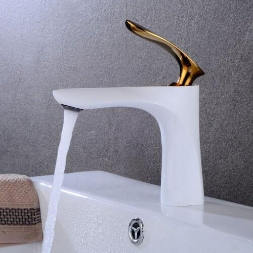 Basin Faucet White Golden Faucets Bathroom Single Handle Vintage Lavatory Tap Deck Mount Torneiras Hot Cold Bath Mixer Water Tap