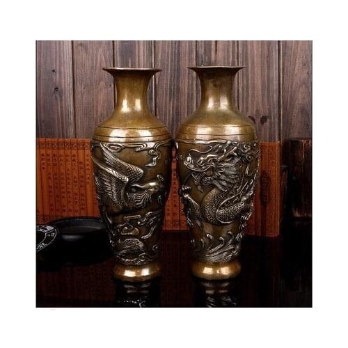 Brass statue copper vase decoration 1pair Stunning Chinese brass vases sculpture, Vase Garden Decoration Brass brass