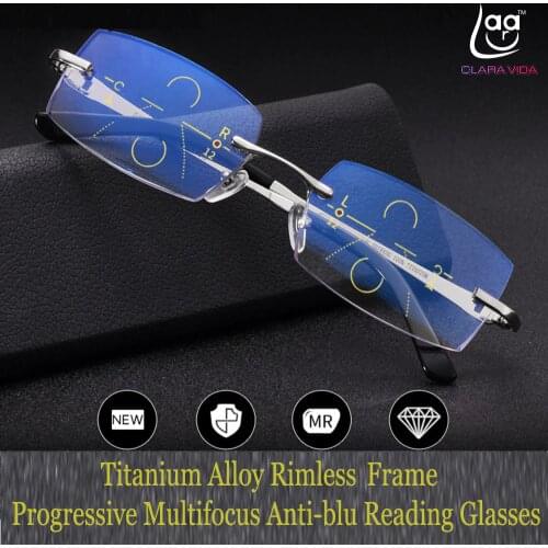 Leesbril Nomanov = Progressive Multifocal Reading Glasses Rimless Diamond Cut For Edges See Near And Far Top 0 Add +0.75 To +3