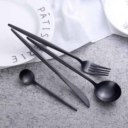 Matte Black Cutlery Set Stainless Steel Flatware Set Kitchen Silverware Steak Tableware Dinnerware Spoon Fork Knife Chopsticks