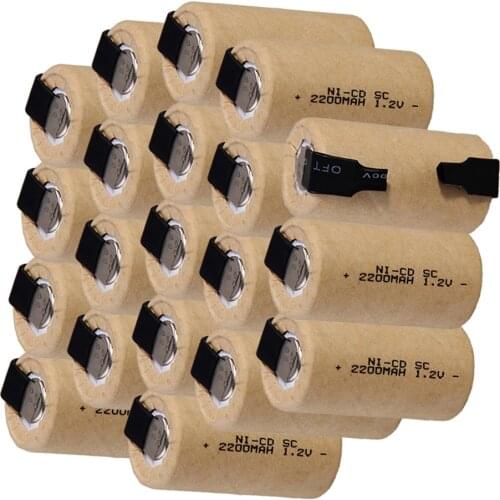20 pcs SC 2200mah 1.2v battery NICD rechargeable batteries 4.25cm*2.2cm for electric drills for electric screwdrivers
