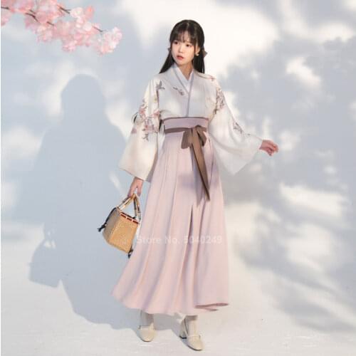 New Chinese Traditional Clothing Hanfu Festival Streetwear Dress Floral Printed Elegant Folk Dance Costume Fashion Top Skirt Set