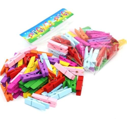 New fashion 50 PCS/lot 3.5cm Wood Clips Random Mini Colored Spring Photo Paper Peg Pin Clothespin Craft Clips Party Decoration