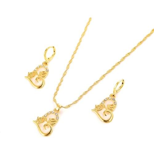 New Jewelry Heart Shiny Cubic Zircon Set gold plated CZ Necklace+ Dangle/Hoop Earrings Sets for Women Female