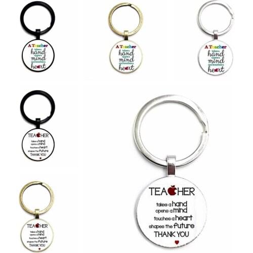 "Teachers Gift" Key Chain Student Gift Glass Cabochon Pendant Key Ring Personality Charm Jewelry Gift