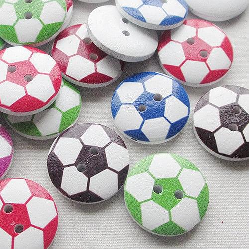 White Ground Ball Football Game Pattern Round 2 Holes Wooden Buttons Scrapbooking Random Mixed 20mm 50PCs