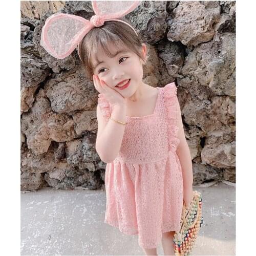 Pink Girls Dress For Kids Summer Princess Dress Ruffles Lace Birthday Wedding Party Flower Girls Casual Wear Clothes