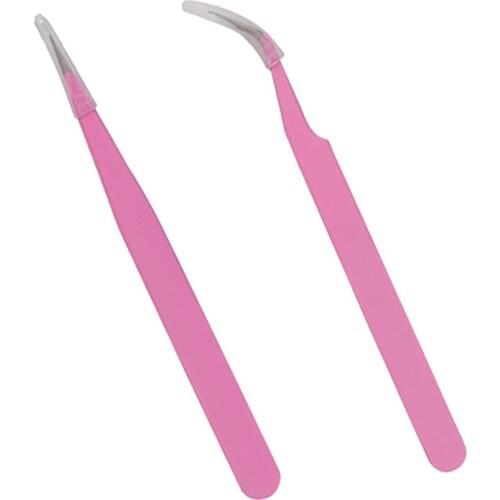 Pink Eyebrow Tweezers Stainless Steel Eyelash Extension Tweezers Straight Or bend Optional Tweezers Cosmetic Beauty Makeup Tools