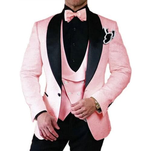 Tailor-Made Suits 3 Pieces Set Men Suit Pants New Design Pink Formal Dress Party Blazers Costume Homme Mariage Wedding Suits