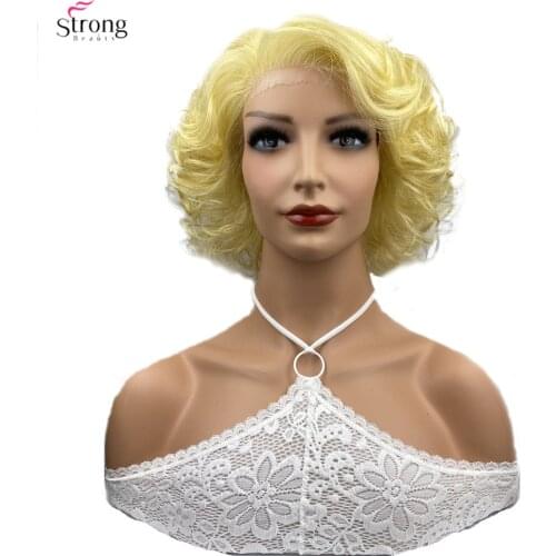 StrongBeauty Synthetic front Lace Wig Blonde Hair Short Curly Natural Wigs For Women