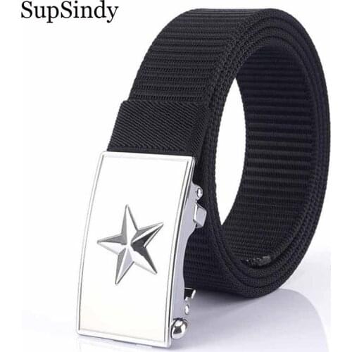 SupSindy Army military Mens nylon belt fashion Five-pointed star metal automatic buckle Canvas Belts jeans waistband male strap