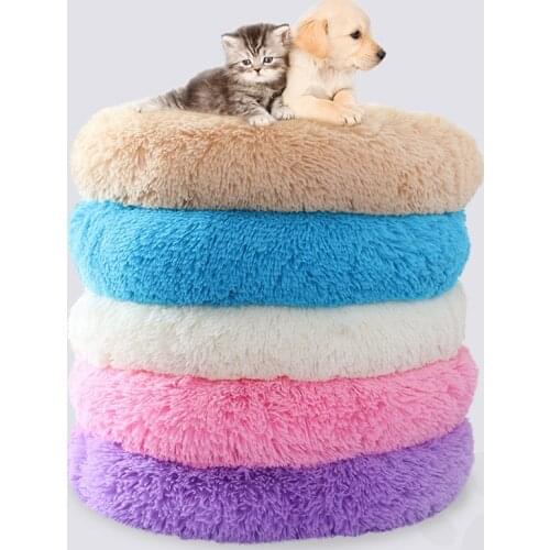 Warm Fleece Cat Dog Beds Mats Round Pet Dog Sofa Kennel Washable Breathable Beds for Dogs House Small Medium Dog Mat Cat Bed
