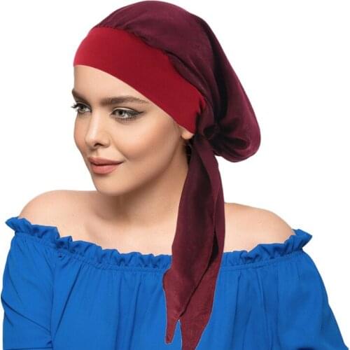 Patterened Hijabs Scarf Multifunction Pastoral Style Elastic Wide-brimmed Silk Scarf Long Tail Braid Hat Chemotherapy Hat 38