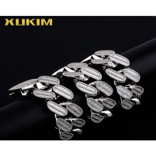 Xukim Jewelry Large Size 39mm Bling Gold Color Fat Chain Cuban Chain Necklace Rock Rapper Iced Out Hip Hop Jewelry Gift Party