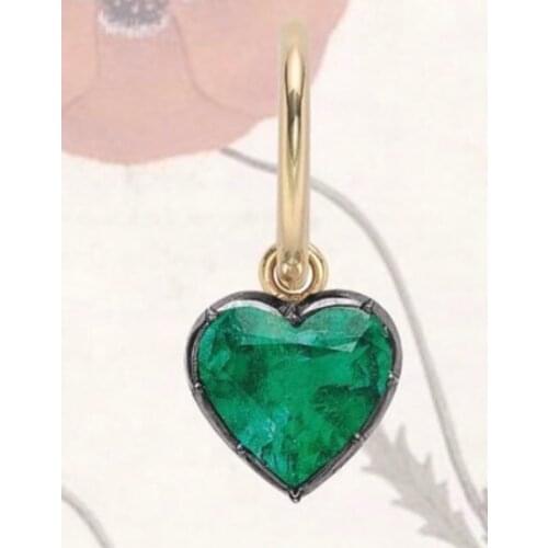 CSJ Solid 10K Lab Created Colombia heart 8*8 mm Emerald "CCE" Earring Fine Jewelry For Women Lady Gift