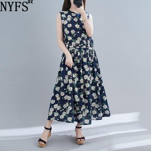 NYFS 2021 New Summer Dress Loose Fashion Fake two Woman Dress vestido de mujer Robe Elbise Floral Dresses for women