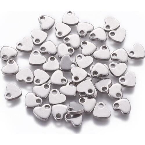 200pcs 304 Stainless Steel Heart Charms Pendants Stamping Blank Tag Pendant for Bracelet necklace jewelry DIY making 6x7x1.5mm