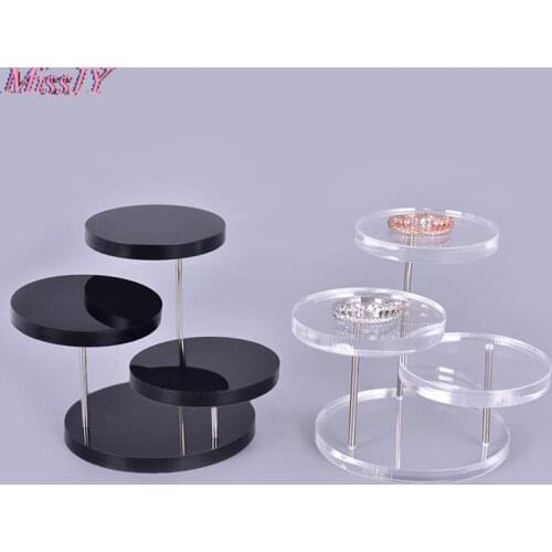 3 Layers Round Acrylic Jewelry Display Stand Necklace Earring Ring Show Rack