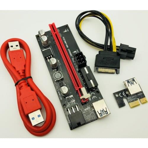 009S PCIE RISER 6PIN 16X Adapter with 2 LEDs Express Card Sata Power Cable and 60cm USB 3.0 Cable for BTC Miner Antminer Mining