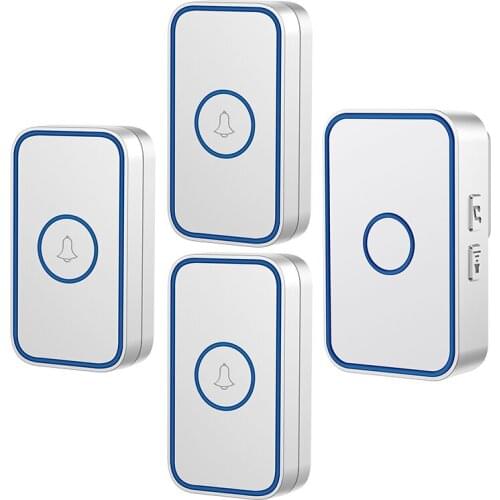 CACAZI Smart Wireless Doorbell 60 Chimes 0-110dB Waterproof Home Cordless Door Ring Bell US EU UK Plug 3 Button 1 2 3 Receiver