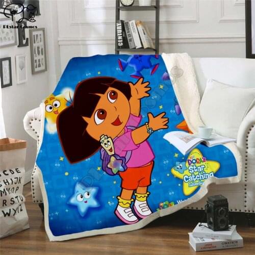 Throw blanket Dora Cartoon funny 3D Velvet Plush Blanket Bedspread For Kids Girls Sherpa Blanket Couch Quilt Cover Travel 011