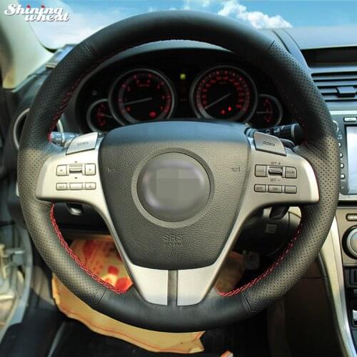 Shining wheat Hand-stitched Black Leather Steering Wheel Cover for Old Mazda 6 2009 Mazda 6