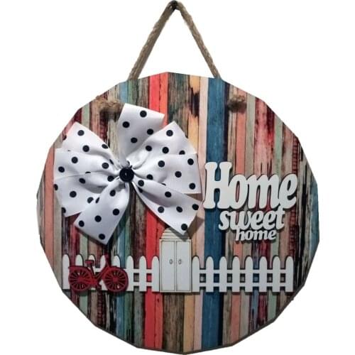 Wooden welcome home sign door hanging decors round wreath home art accessories ornaments door sign frame vintage wood