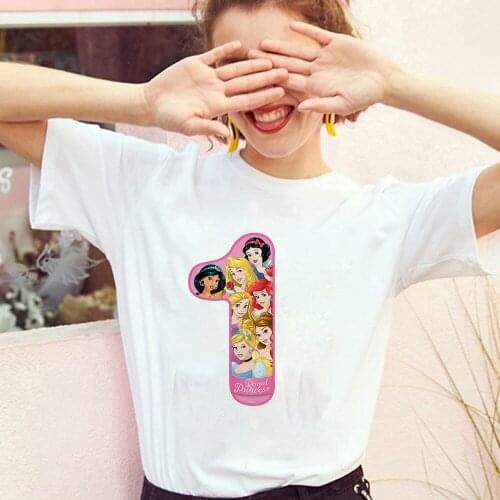 Happy Birthday Number 1~9 Print Cartoon T-shirts Women Cute Princess Fairy Funny Gift Tshirt Female Top Tees Dropship