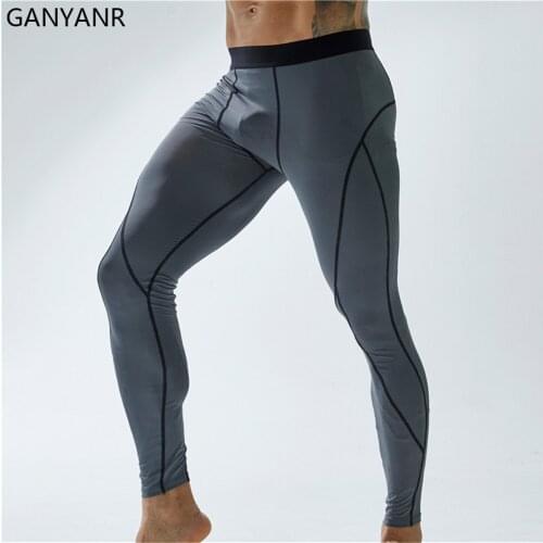 GANYANR Men Running Tights Compression Pants Leggings Sportswear Gym Fitness Sport Sexy Basketball Yoga Fit Track Football Gay