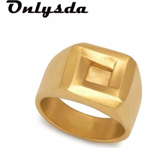 Onlysda Stainless Steel Viking Square Gold Ring Vintage Hammer Retro Punk Jewelry Finger Man Wedding Coupon Jewelry OSR186