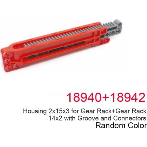 Technical Housing 2x15x3 Gear Rack+Gear Rack 14x2 with Groove and Connector Building Blocks MOC Part Toy 18940+18942 For Kids