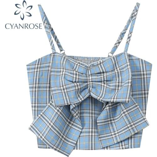 Sexy Big Bow Blue Backless Sleeveless Womens Camisole Slim Spaghetti Strap Tops 2021 Summer New Fashion Female Elastic Tank Top