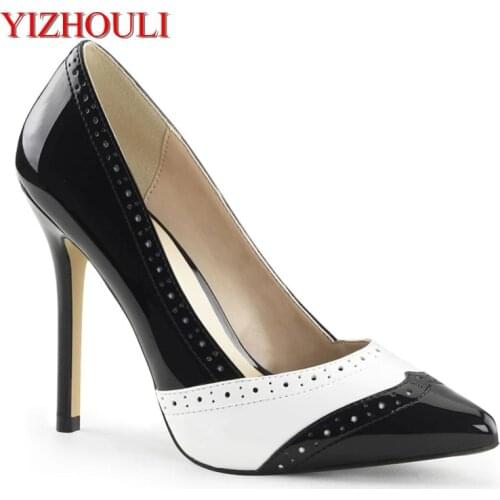 Fashion shopping work using 12 cm sexy heels, matching color vamp party stage shoes, catwalk high heels