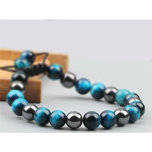 Men Bracelet Natural Black Obsidian Hematite Tiger Eye Stone Beaded Bracelets for Women Handmade Braided Rope Charm Yoga Jewelry