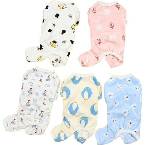 Soft Dog Pajamas Pet Clothes Cartoon Pullover TShirt Dog Jumpsuit Coat White Pink Blue Pet Clothing Cat Dog Pyjamas Overalls PJS