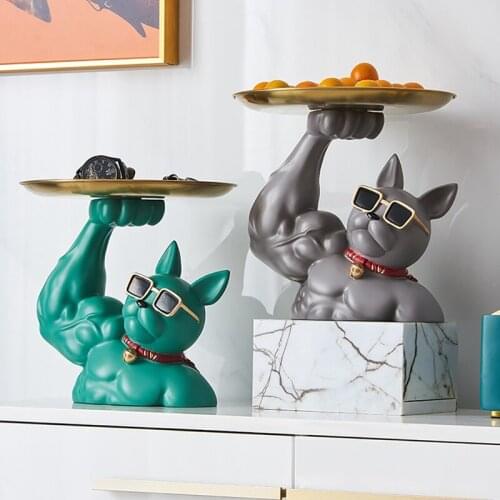 Muscle Dog Trays Fruit Basket Resin Figurines Crafts Desk Decoration for Sunglasses Dog Modern Home Decor