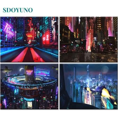 SDOYUNO 60x75cm Painting By Numbers City DIY Paint By Numbers On Canvas Frame Digital Painting Landscape Draw Number Unique Gift