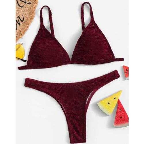 2020 new Pure Color bikini set Swimwear female two pieces swimsuit Bikini Women Bathing Suit biquini Black Red Swimsuit