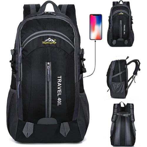 New Men Backpack USB Charging 40L Large Capacity Out Door For Male Bag Waterproof Casual Backpacks Unisex Black Travel Backpacks