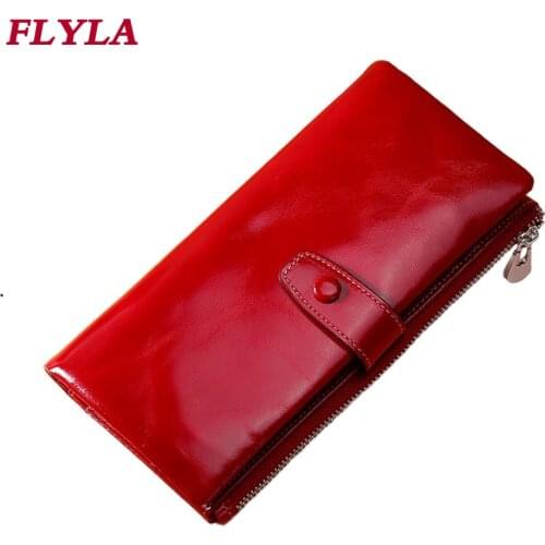 New RFID Women Wallet First Layer Cowhide Business Retro Long Ladies Wallet Oil Leather Female Bag