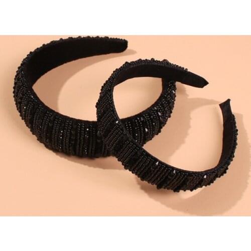 Sparkly Rhinestones Headbands Full Crystal Padded Women Hairbands Jewelry Black Beads Hair Hoop Party Wedding Retro Headpiece